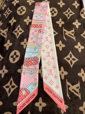 Louis Vuitton Pink, Coral & Light Blue Kids Twilly Scarf